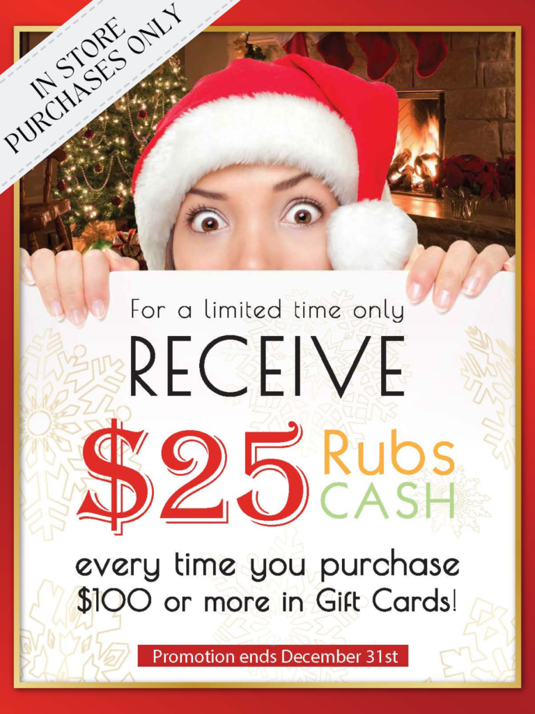 rubs $25 cash december special