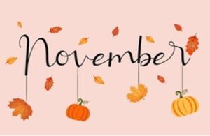 november with leaves and pumpkins